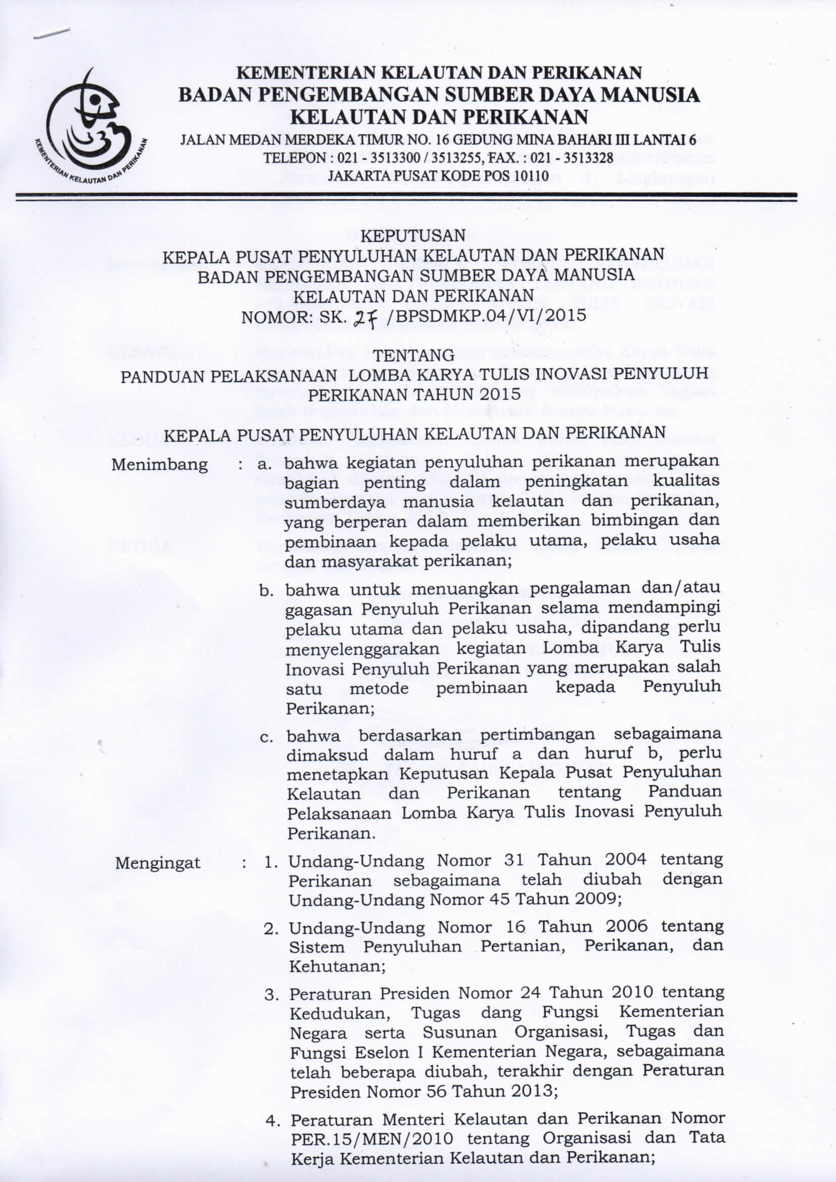 Contoh Surat Lamaran Ke Bpsdmkp
