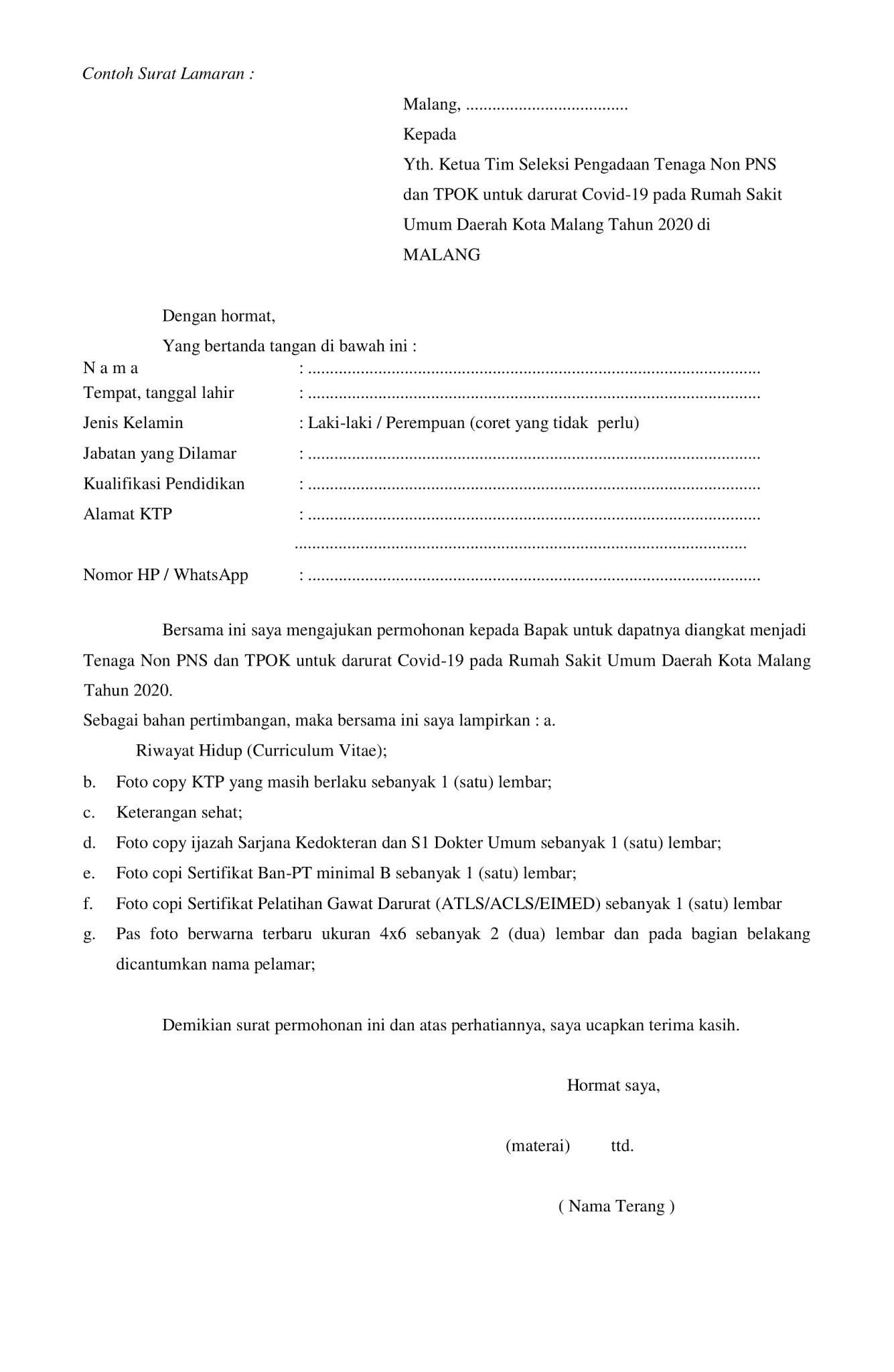 Contoh Surat Lamaran Ke Kantor Imigrasi