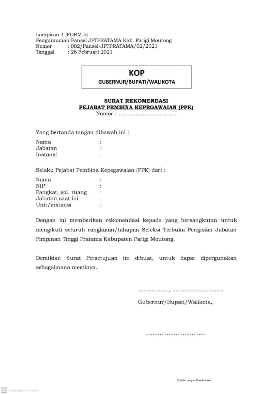 Contoh Surat Lamaran Ke Pejabat Pembina Kepegawaian