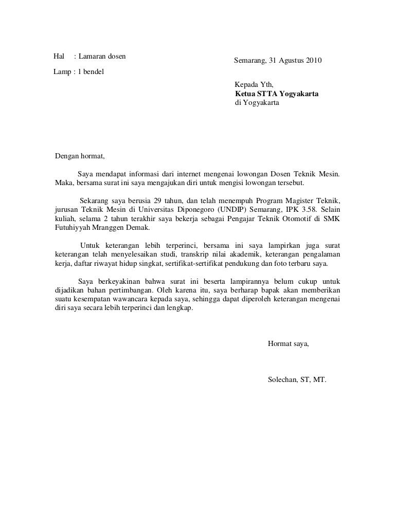 Contoh Surat Lamaran Ke Universitas Sebagai Seksi Perlengkapan