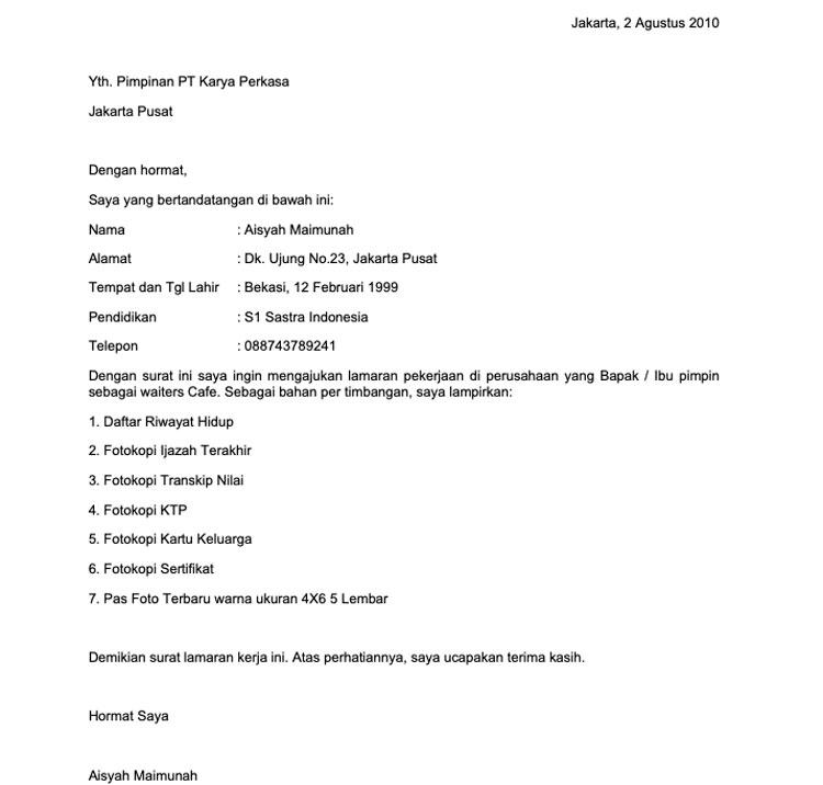 Contoh Surat Lamaran Ke Xx1