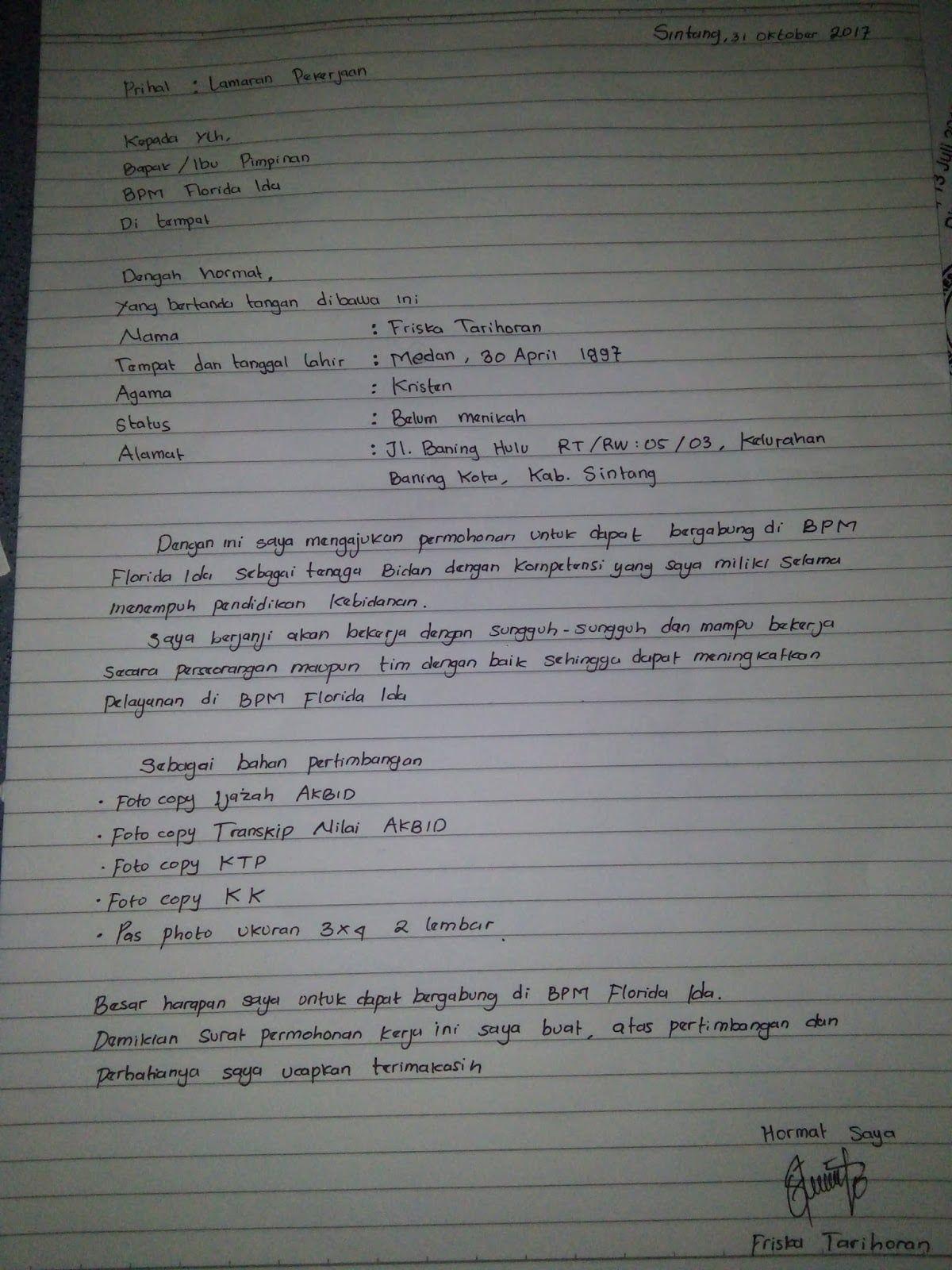 Contoh Surat Lamaran Kebidanan 2019