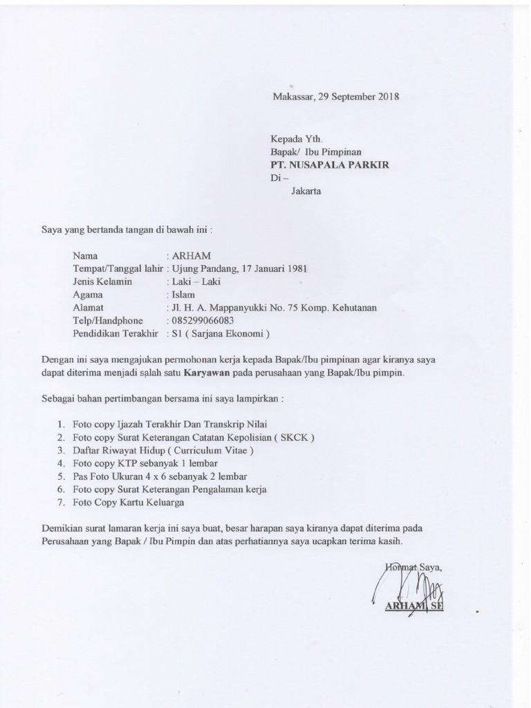 Contoh Surat Lamaran Kehutanan