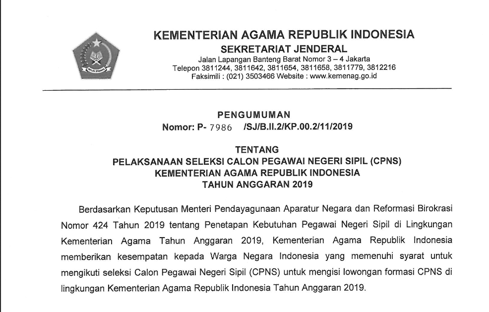 Contoh Surat Lamaran Kemenag 2019 Yang Sudah Jadi