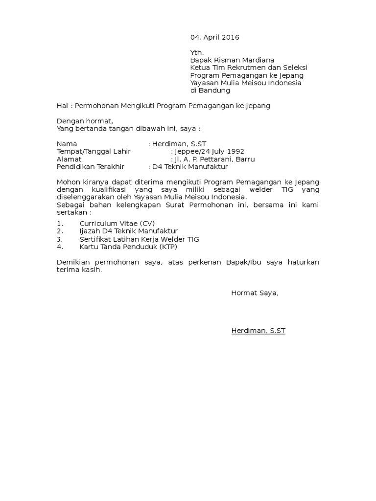Contoh Surat Lamaran Kemndikti
