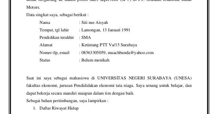 Contoh Surat Lamaran Keperguruan Tinggi