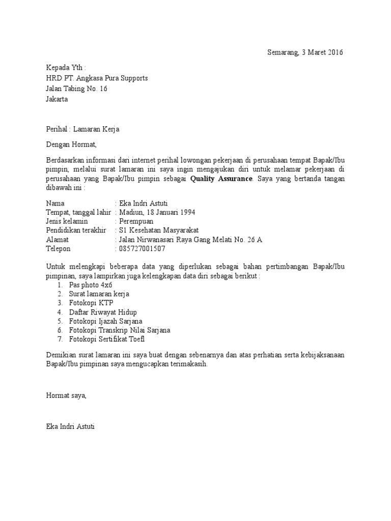 Contoh Surat Lamaran Kerja Aplog