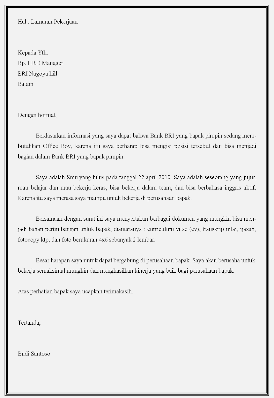 Contoh Surat Lamaran Kerja Asuransi Kesehatan