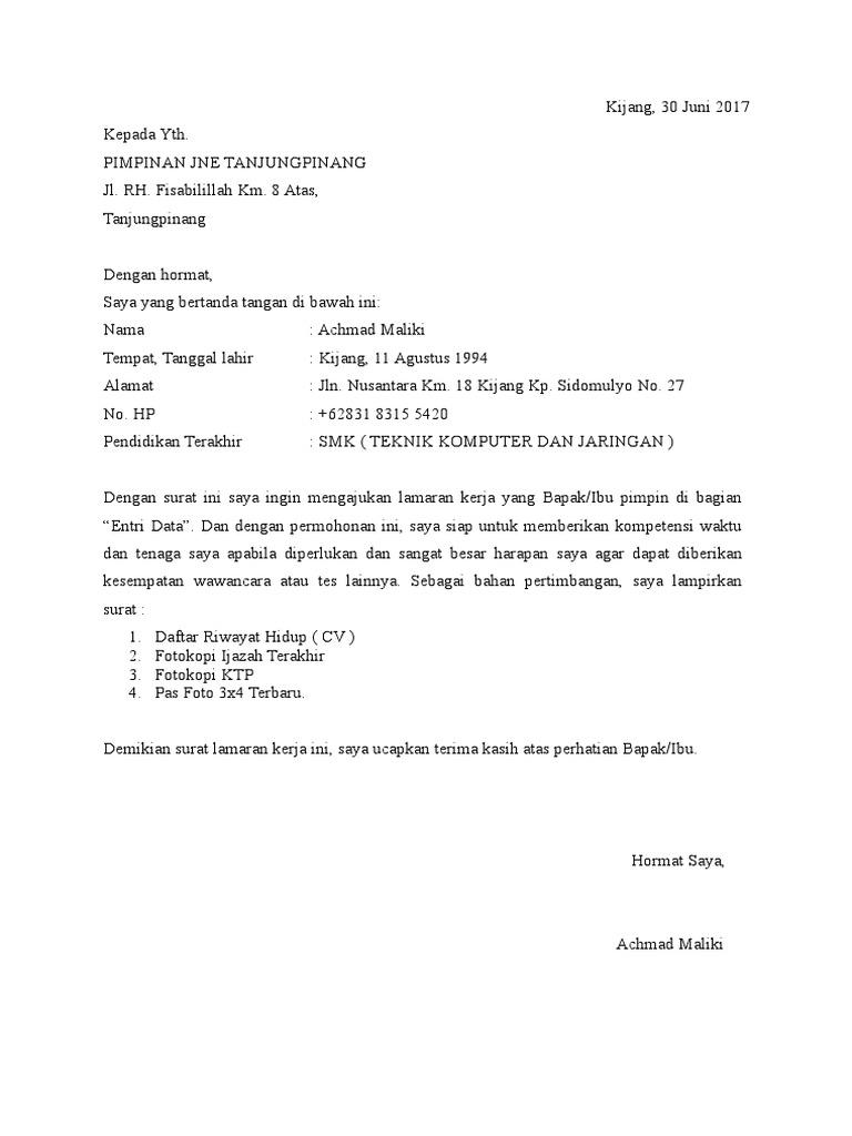 Contoh Surat Lamaran Kerja Bagian Koordinator