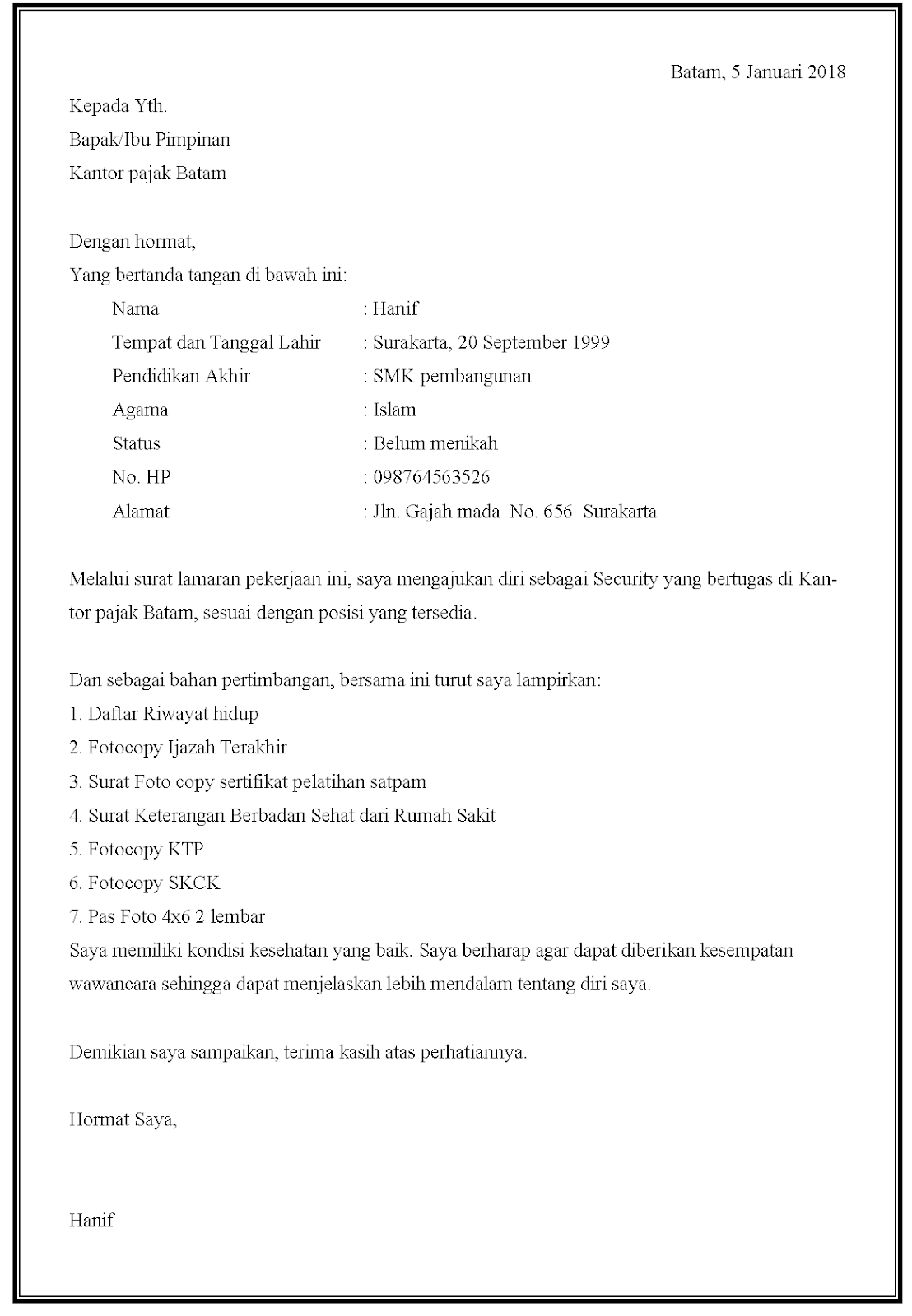 Contoh Surat Lamaran Kerja Bagian Pajak Dalam Bahasa Inggris