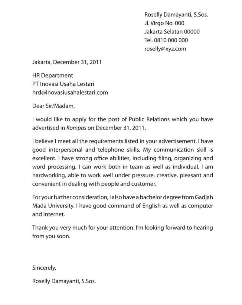 Contoh Surat Lamaran Kerja Bahasa Indonesia Untuk Hotel