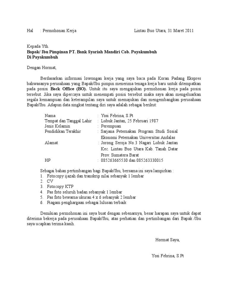 Contoh Surat Lamaran Kerja Bahasa Inggris Back Office