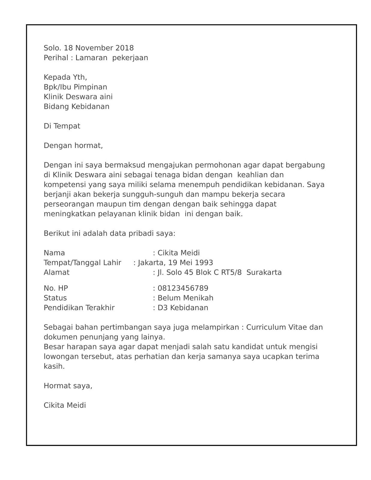 contoh surat lamaran kerja bahasa inggris fresh graduate