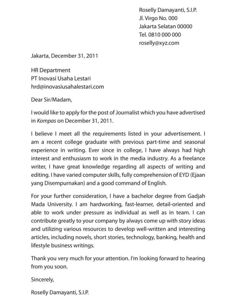 Contoh Surat Lamaran Kerja Bahasa Inggris Untuk Med Lab Technician