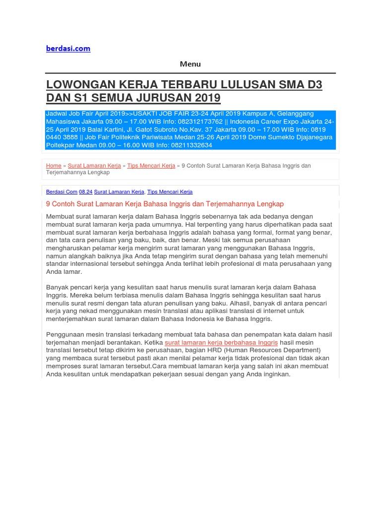 Contoh Surat Lamaran Kerja Bahasa Inggris Untuk Sekretaris Dan Artinya