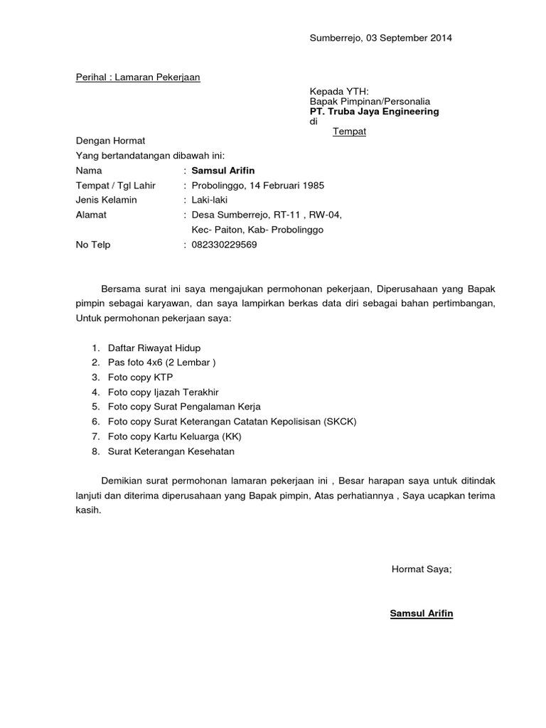 Contoh Surat Lamaran Kerja Berantai