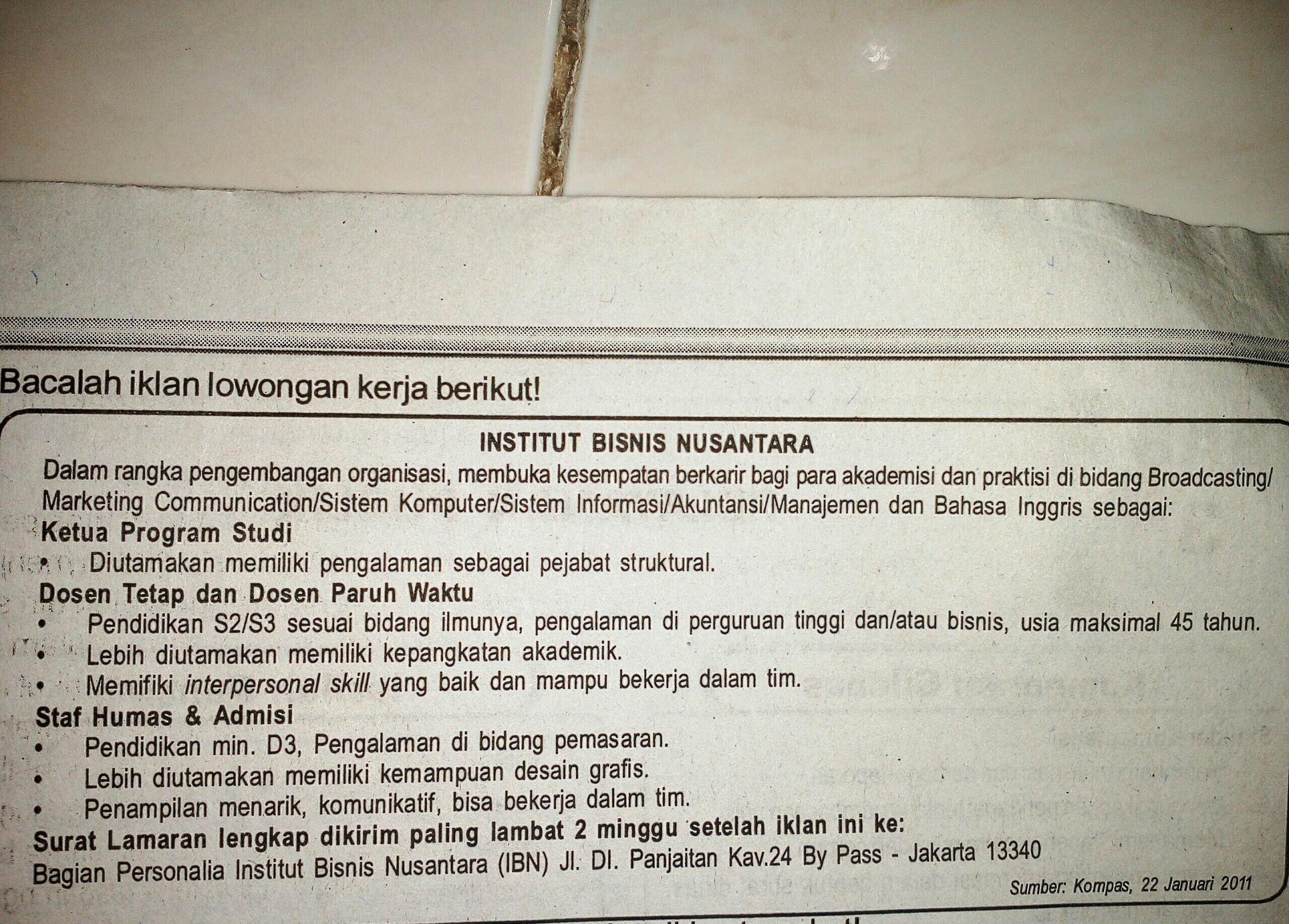 Contoh Surat Lamaran Kerja Berdasarkan Iklan Lowongan Pekerjaan