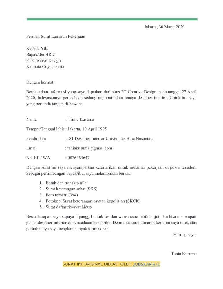 Contoh Surat Lamaran Kerja Berdasarkan Rekomendasi Teman