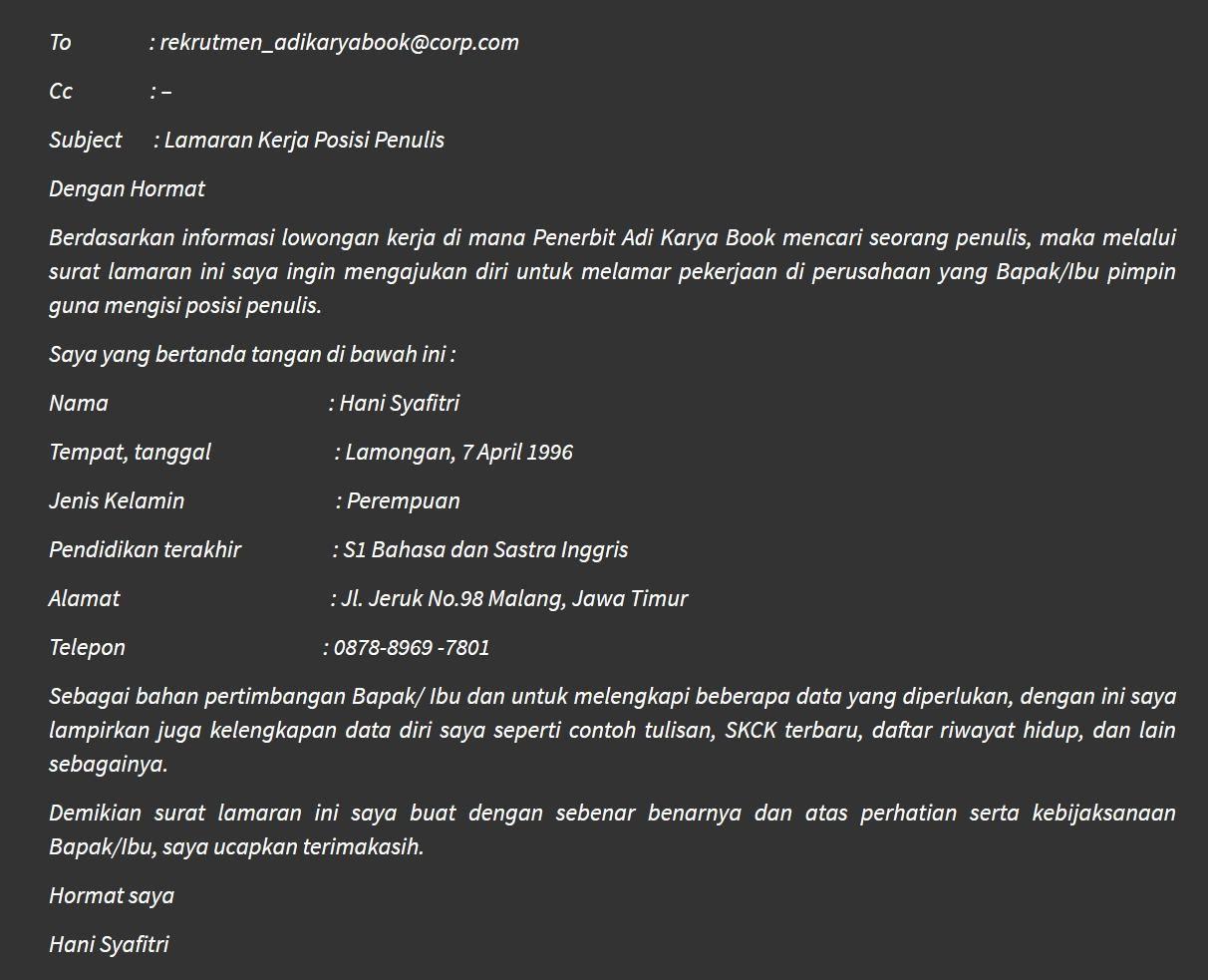 Contoh Surat Lamaran Kerja Bimbel Go