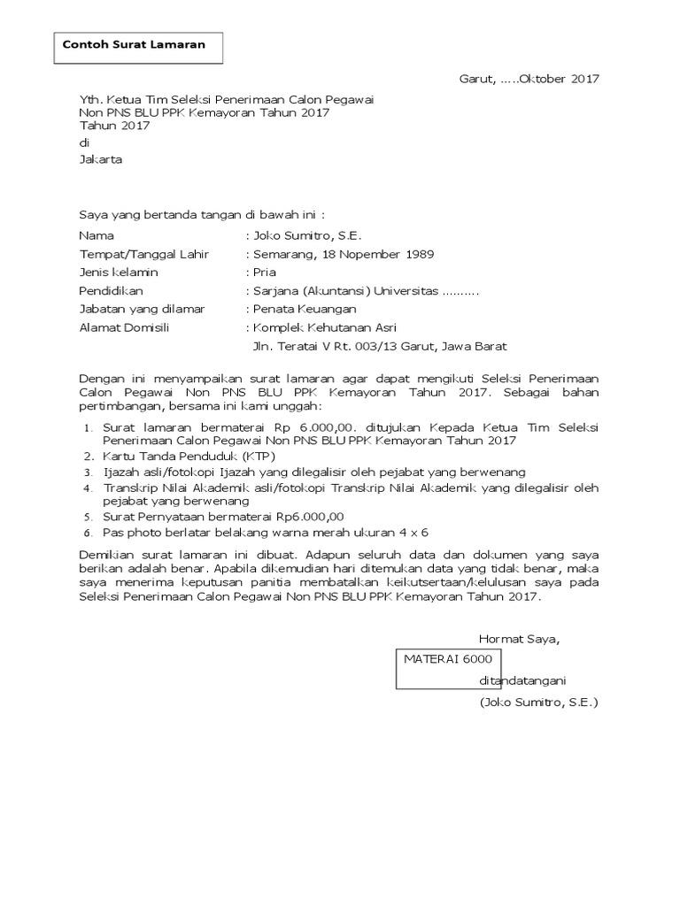 Contoh Surat Lamaran Kerja Blu