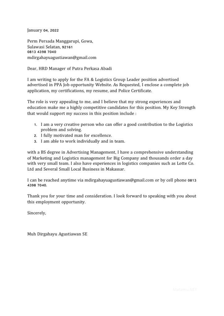 Contoh Surat Lamaran Kerja Budiman