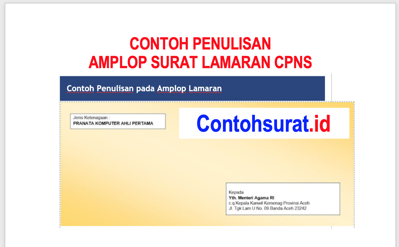 Contoh Surat Lamaran Kerja Cpns 2019 Kemenag Banda Aceh