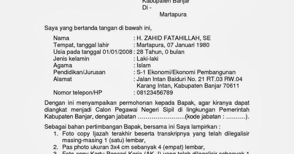 Contoh Surat Lamaran Kerja Cpns 2019 Untuk Sma