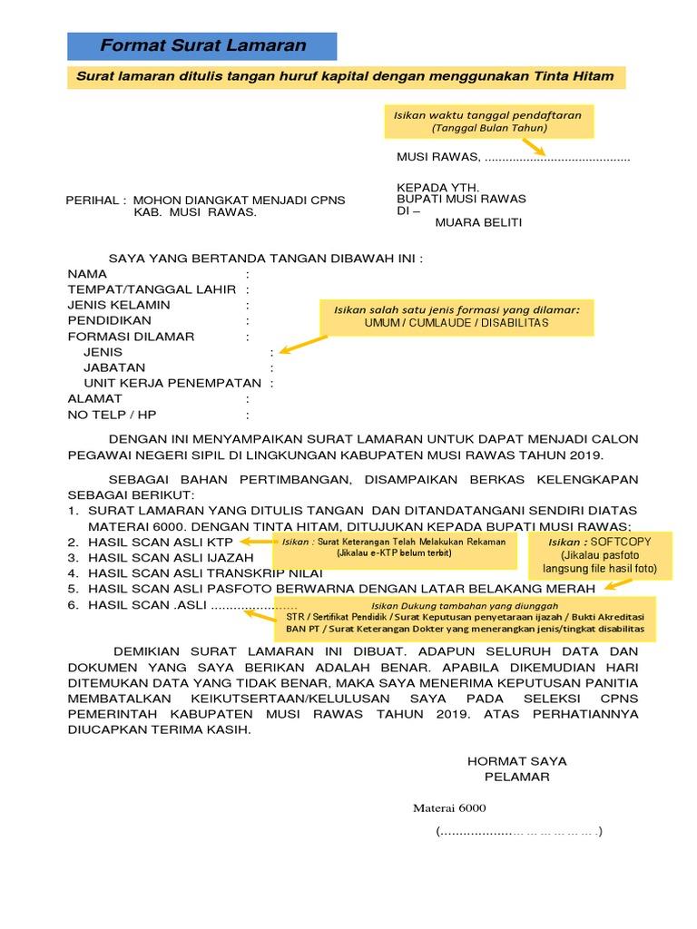 Contoh Surat Lamaran Kerja Cpns 2019 Untuk Tingkat S1