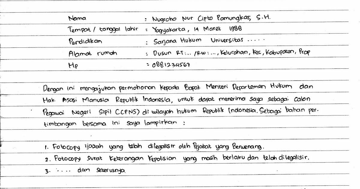 Contoh Surat Lamaran Kerja Cpns Tulis Tangan 2018