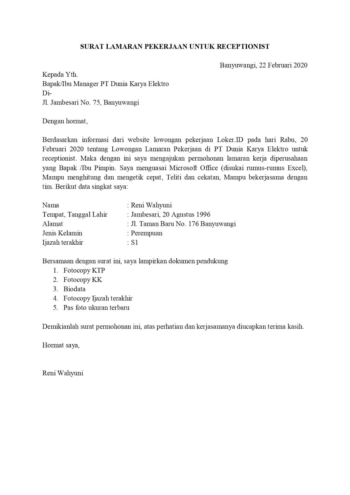 Contoh Surat Lamaran Kerja Cs Rumah Sakit