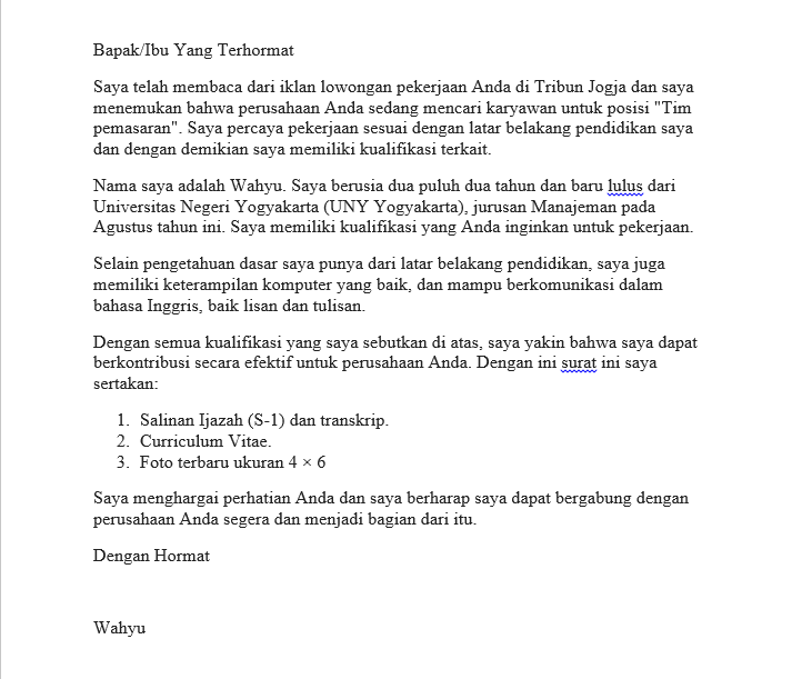 Contoh Surat Lamaran Kerja Dalam Bahasa Indonesia Dan Bahasa Inggris