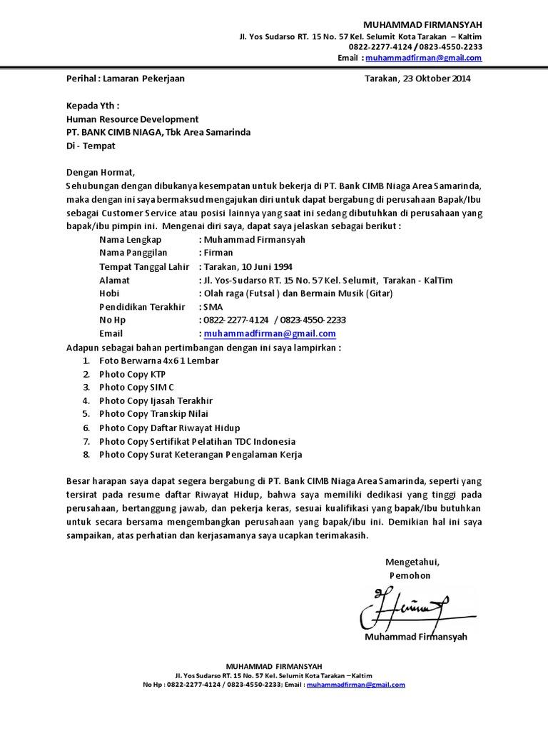 Contoh Surat Lamaran Kerja Dan Riwat Hidup