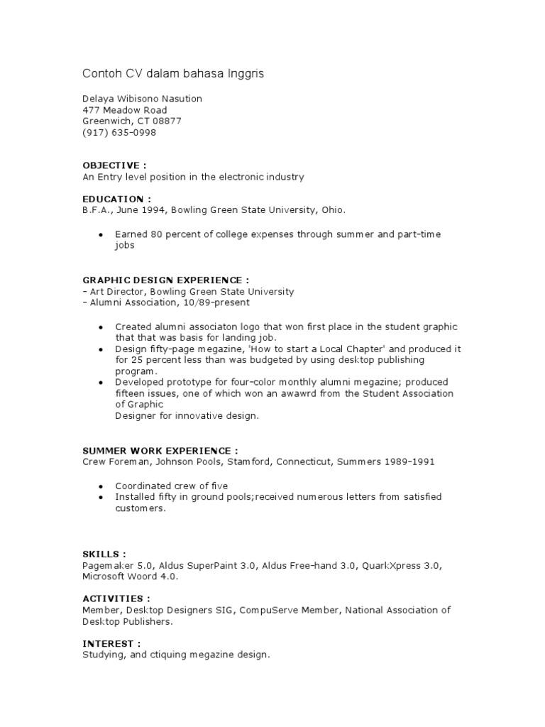 Contoh Surat Lamaran Kerja Dengan Cv Dalam Bahasa Inggris