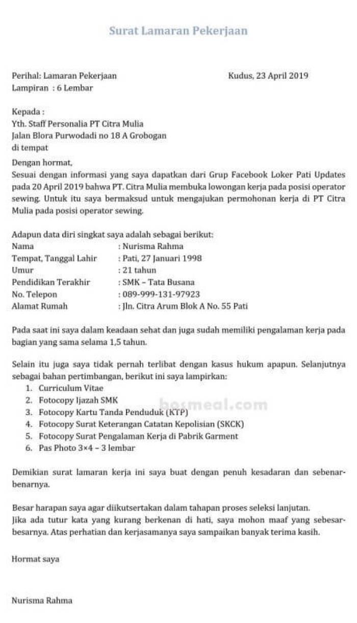Contoh Surat Lamaran Kerja Dengan Lampirang Yang Banyak