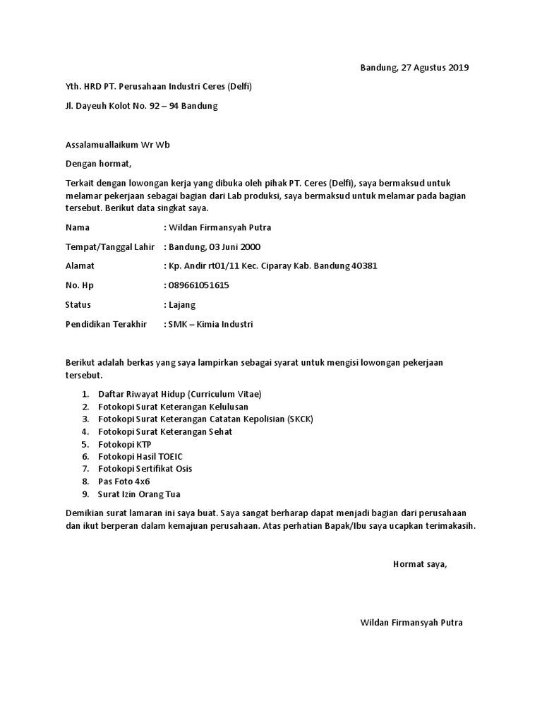 Contoh Surat Lamaran Kerja Dengan Surat Kelulusan