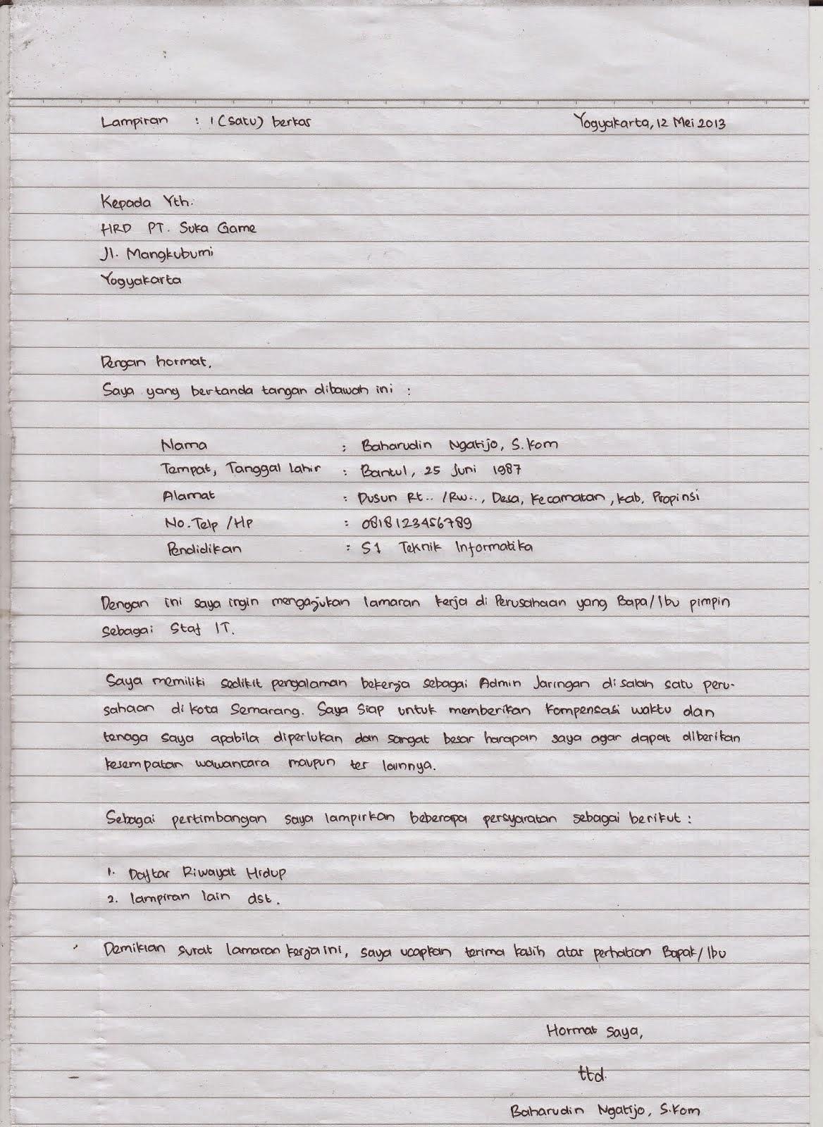 Contoh Surat Lamaran Kerja Di Kertas Double Folio