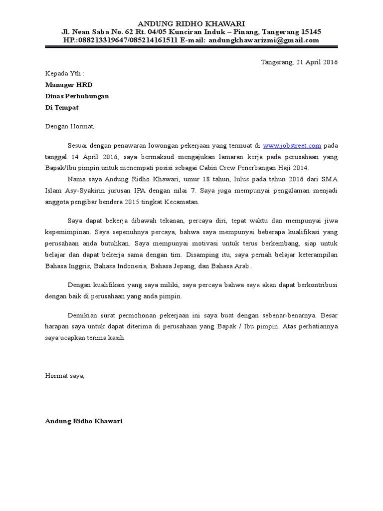 Contoh Surat Lamaran Kerja Di Kumon