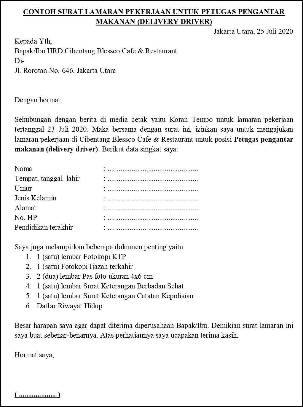 Contoh Surat Lamaran Kerja Di Mall Yang Baik Dan Benar