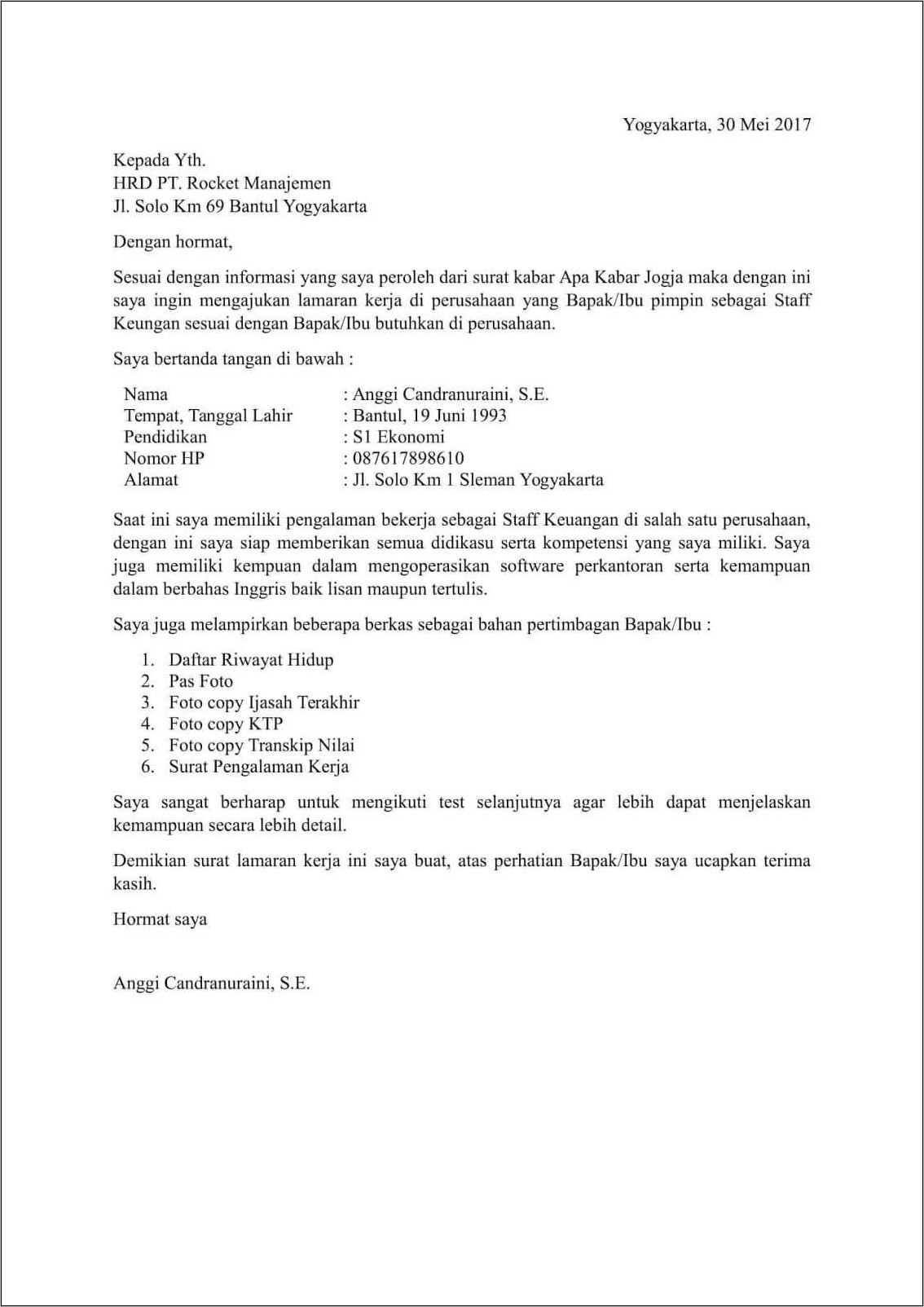 Contoh Surat Lamaran Kerja Di Perusahaan It