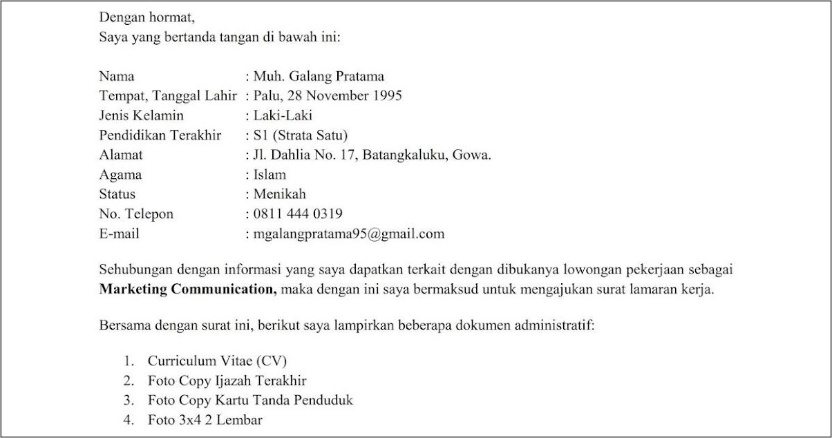 Contoh Surat Lamaran Kerja Di Pt Mmc