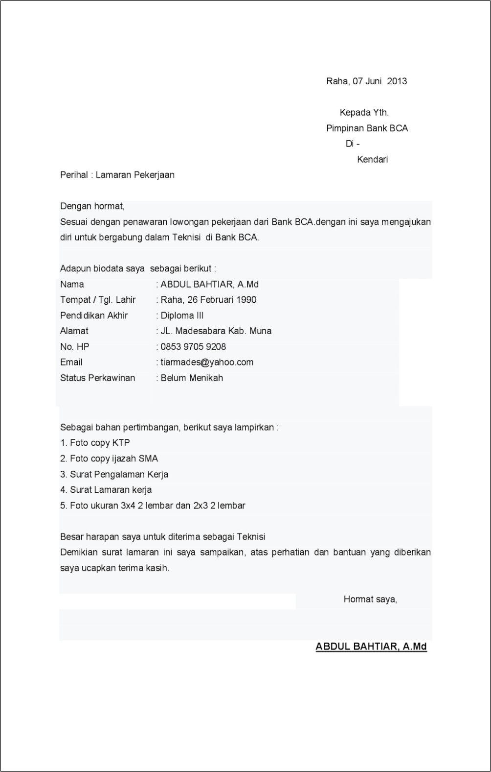 Contoh Surat Lamaran Kerja Di Pt Sebagai Karyawan Lulusan Sma