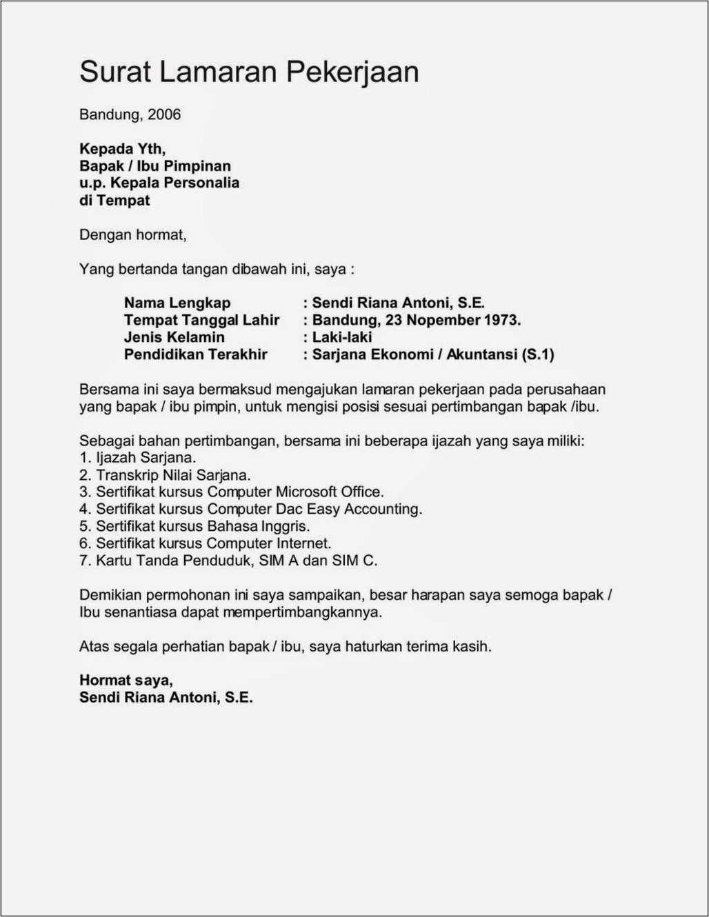 Contoh Surat Lamaran Kerja Di Sicepat