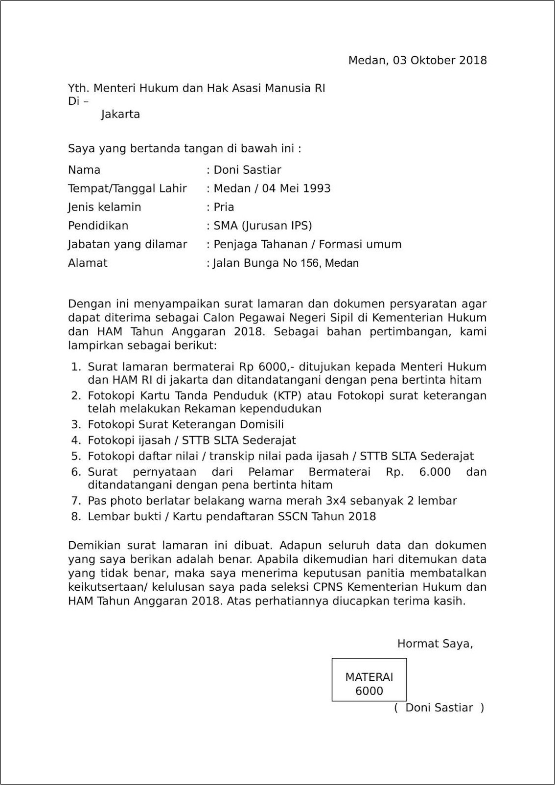 Contoh Surat Lamaran Kerja Di Sm