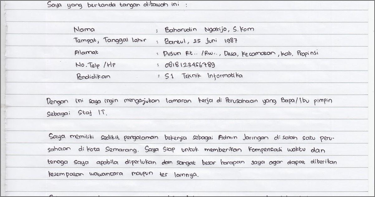 Contoh Surat Lamaran Kerja Di Toko Aksesoris Hp