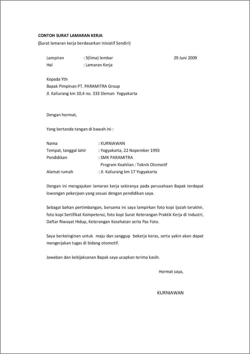Contoh Surat Lamaran Kerja Di Tong Tji