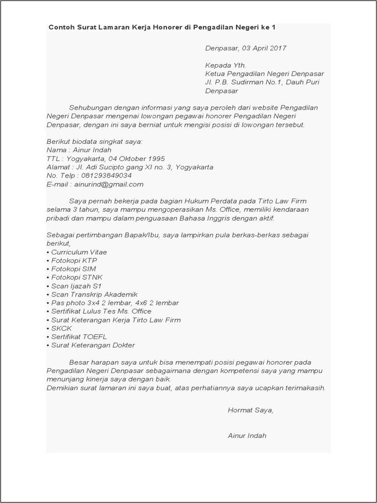 Contoh Surat Lamaran Kerja Diskominfo