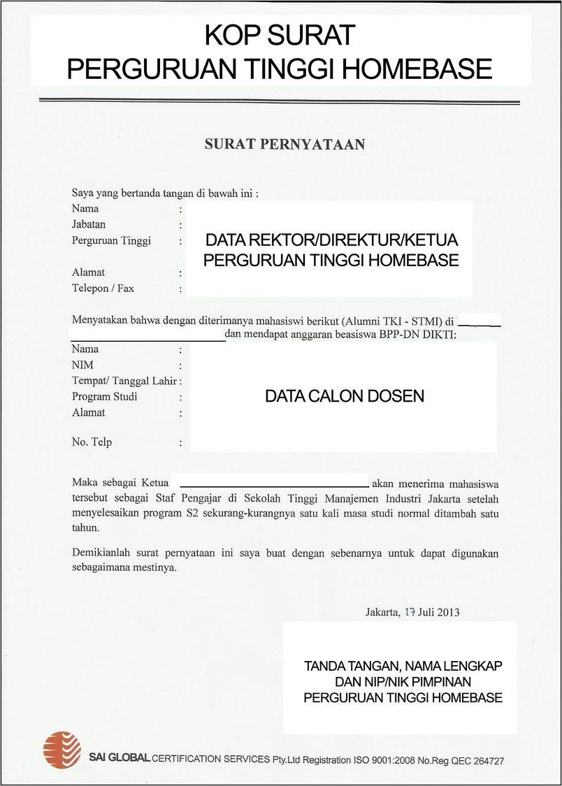 Contoh Surat Lamaran Kerja Ditujukan Ke Rektor