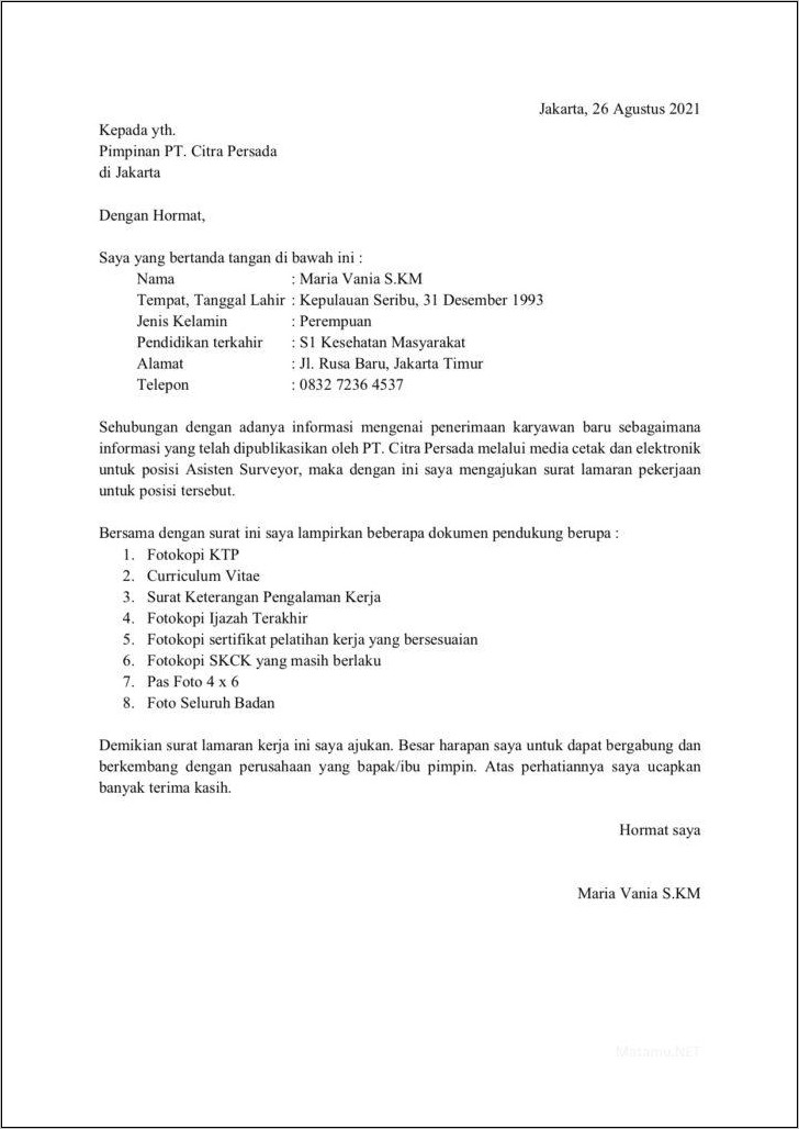 Contoh Surat Lamaran Kerja Docs