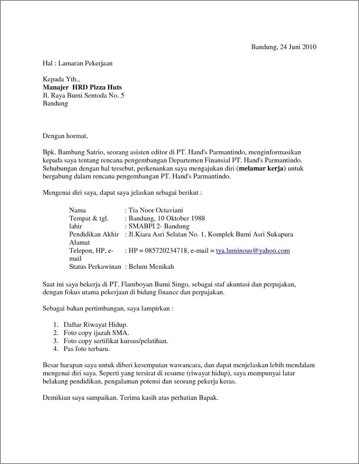 Contoh Surat Lamaran Kerja Editing Dan Produks