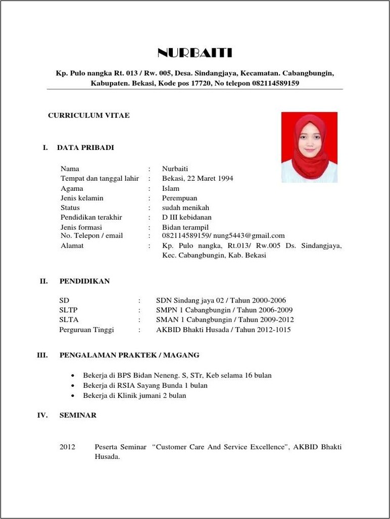 Contoh CV Lamaran Kerja Akuntansi